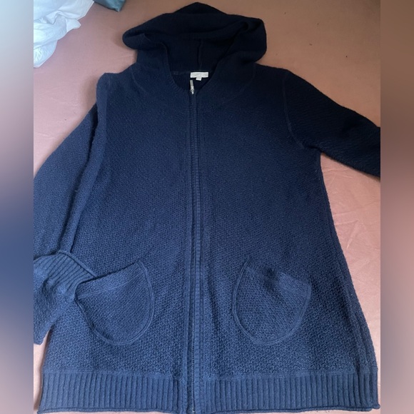100% Cashmere Zip Hoodie Sweater Cardigan Sweatshirt Navy Size Medium - Picture 3 of 13